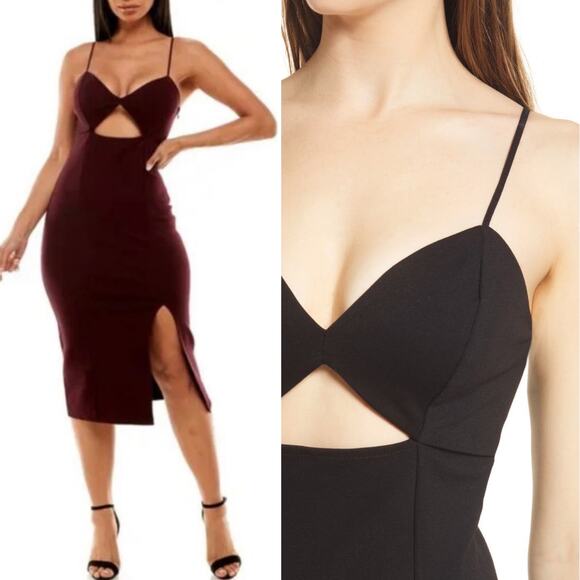 SOCIALITE Cutout Sweetheart Neckline Slit Knit Midi Dress Maroon Size L NWT NEW - Picture 12 of 12